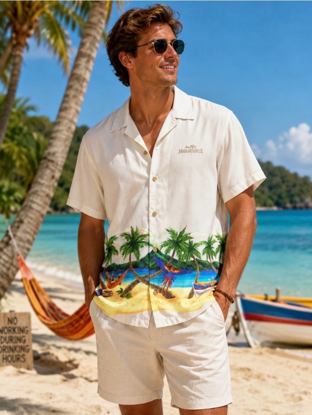 MARGARITAVILLE Shirt Button Up Island Vacation Beach Tropical Resort Fun